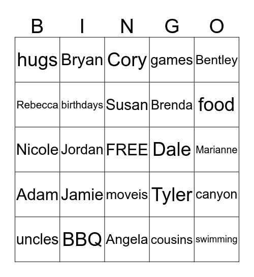 Summer Family Bingo Card