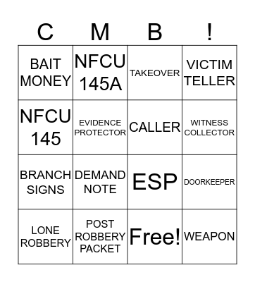 ROBBERY BINGO Card