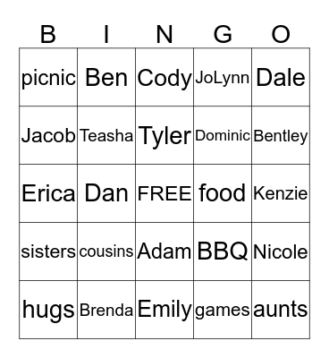 Summer Family Bingo Card