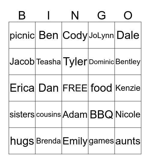 Summer Family Bingo Card