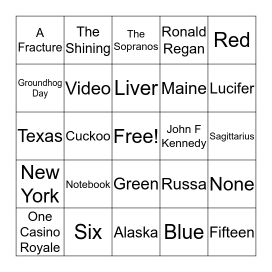 Trivial Pursuit Bingo Card