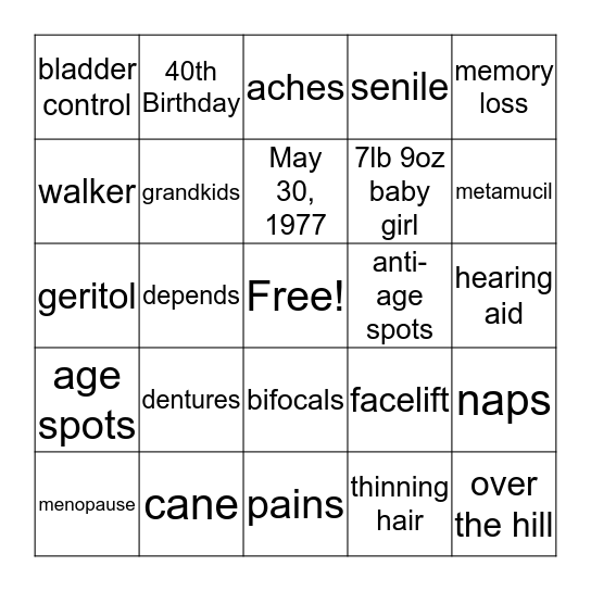 Lorri's Birthday Bingo Card