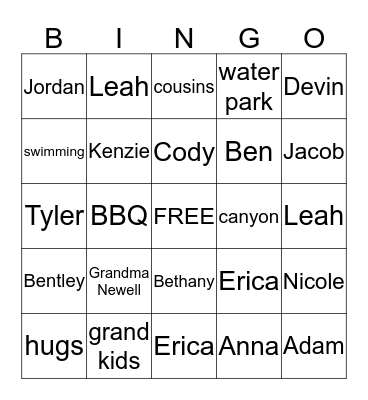 Summer Family Bingo Card
