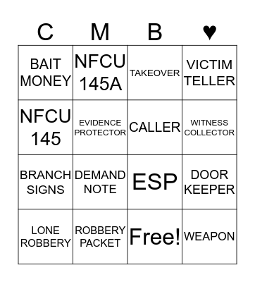 ROBBERY TRAINING BINGO Card
