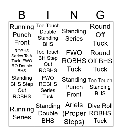 Tumbling Bingo - Level 3 Bingo Card