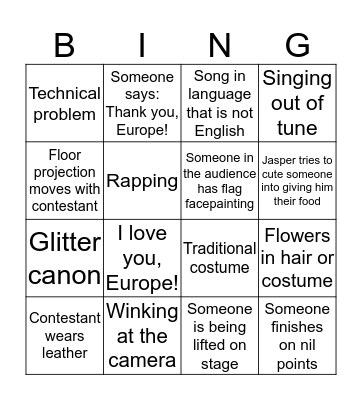 Eurovision 2017 Bingo Card