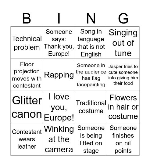 Eurovision 2017 Bingo Card