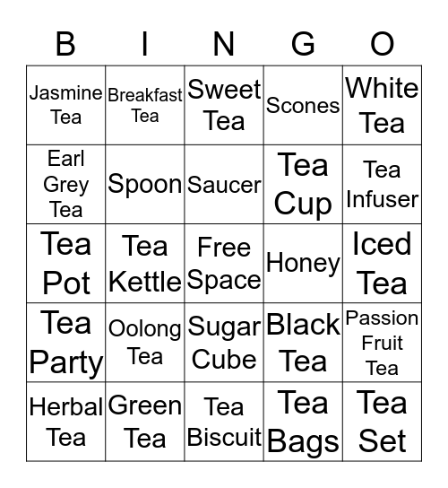 Tea Time Bingo Card