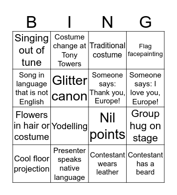 Eurovision Bingo 2017 Bingo Card