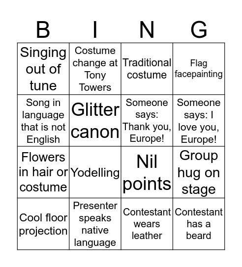 Eurovision Bingo 2017 Bingo Card