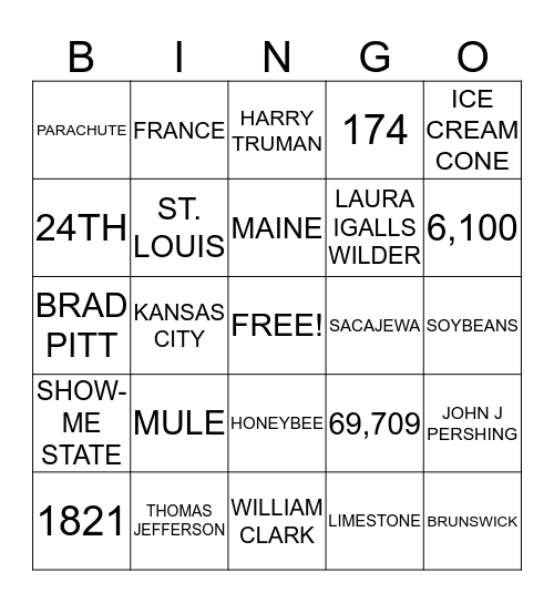 MISSOURI Bingo Card