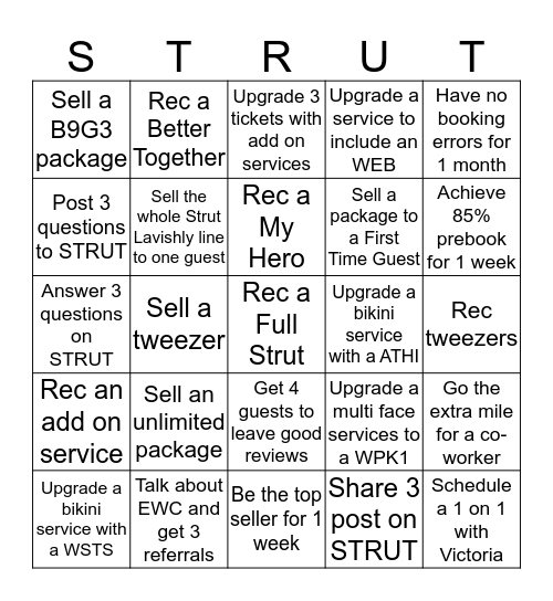 STRUT CHALLENGE  Bingo Card