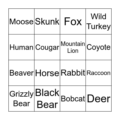 Paw Print Bingo Card