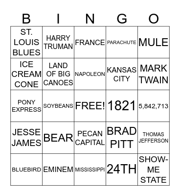 MISSOURI Bingo Card