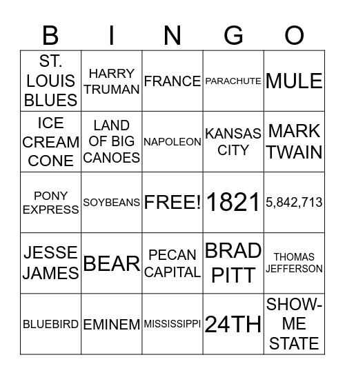 MISSOURI Bingo Card