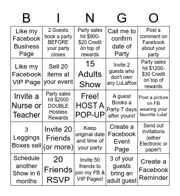 Hostess LuLa Bingo Card