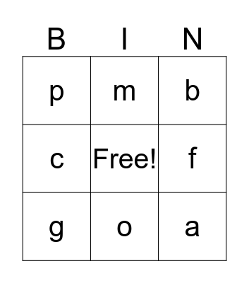 Alphabet Bingo Card