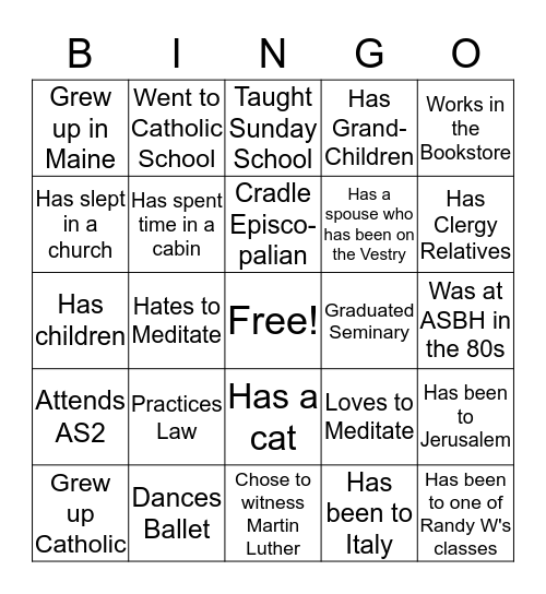 Vestry Bingo Card