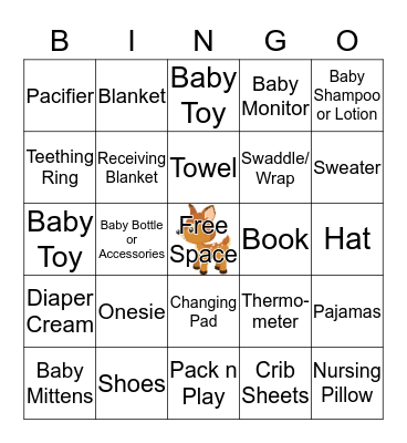 Baby Shower Bingo Card