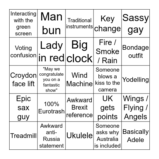 Eurovision 2017 Bingo Card