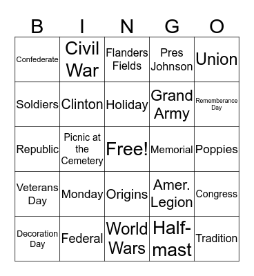 Memorial Day Bingo Card