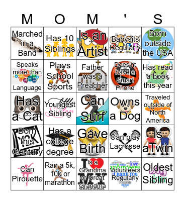 Happy Mother's Day Bingo Card