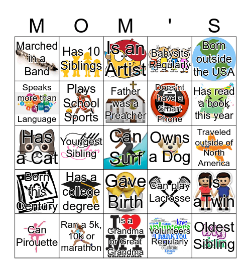 Happy Mother's Day Bingo Card