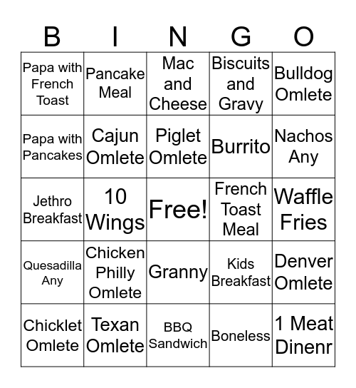 Jethro's Brunch  Bingo Card