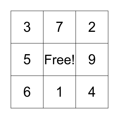 Number Bingo Card