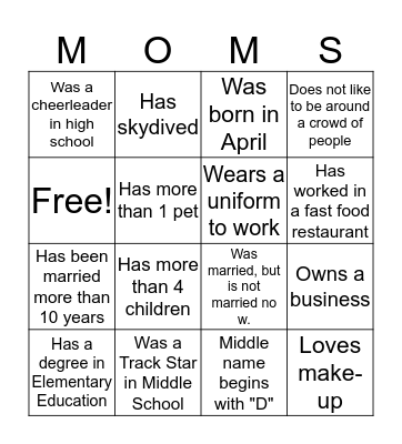 Mother's Day Brunch Bingo Card