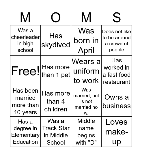 Mother's Day Brunch Bingo Card