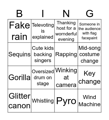 Eurovision Bingo Card