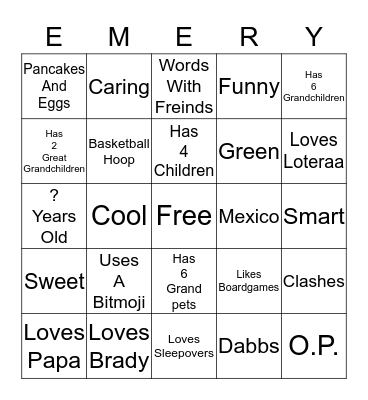 Momingo Bingo Card
