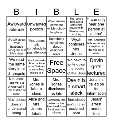 Bible Class Bingo Card