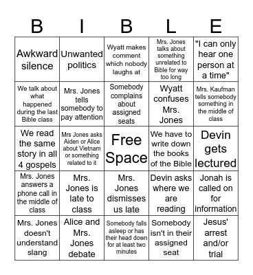 Bible Class Bingo Card