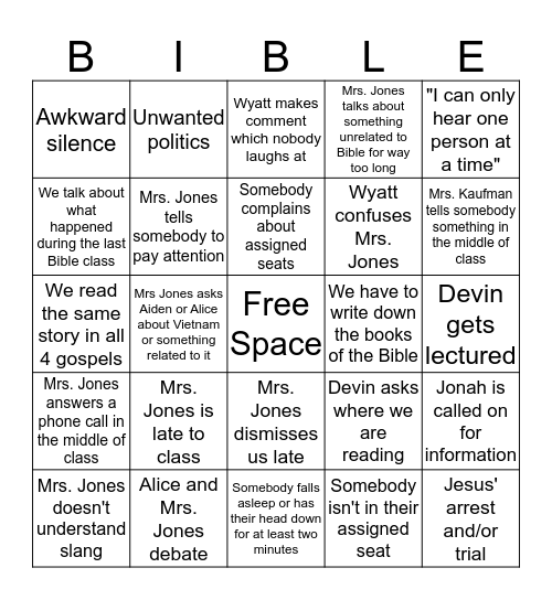 Bible Class Bingo Card