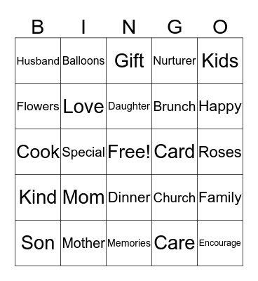 Mother's Day Bingo Card