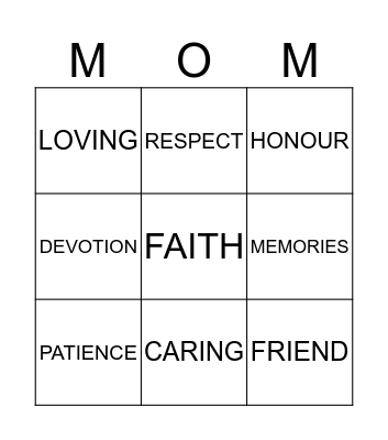 MOM Bingo Card