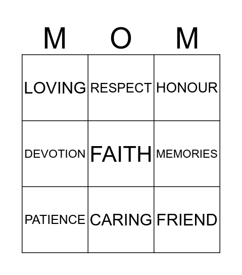 MOM Bingo Card