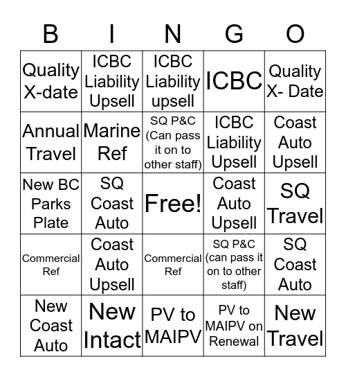 Westshore Bingo! Bingo Card