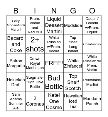 Center Bar Bingo!!! Bingo Card