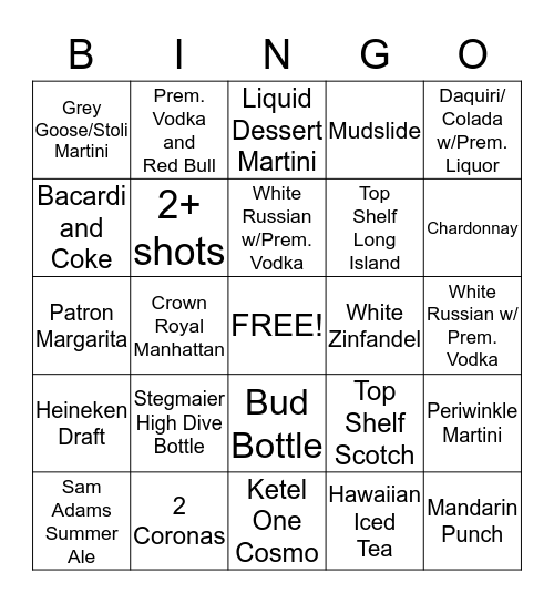 Center Bar Bingo!!! Bingo Card