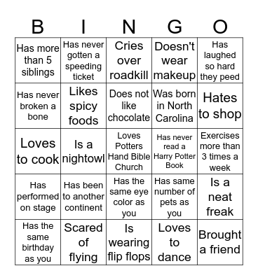 Getting to Know You Bingo Card