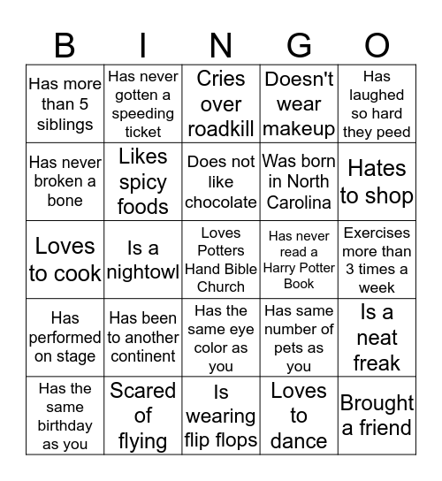 Getting to Know You Bingo Card