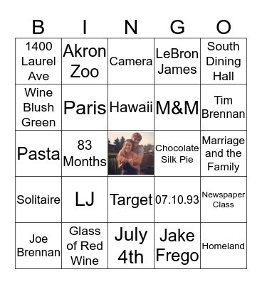 Kristen and Mark Bingo Card