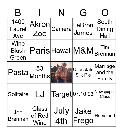 Kristen and Mark Bingo Card