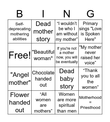 Church Mother's Day Bingo Card