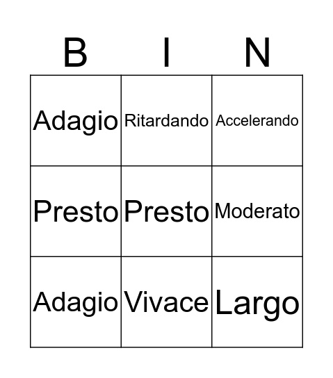 Music Bingo Card