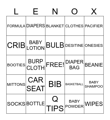 BABY SHOWER BINGO Card