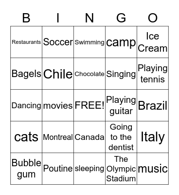 Do You Like...? Bingo Card